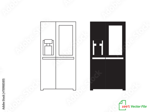Fridge fill and line art vector. luxury two door refrigerator home appliance. Electricity kitchenware tools concept. Dynamic continuous line graphic draw design illustration.Vector Illustration 