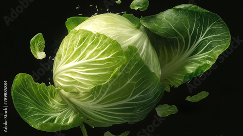 Sliced cabbage , with subtle studio lighting enhancing,isolated on black background