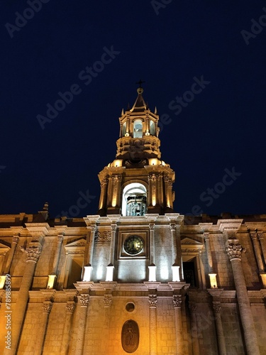 [Peru] Illuminated Cathedral in Plaza de Armas (Arequipa)