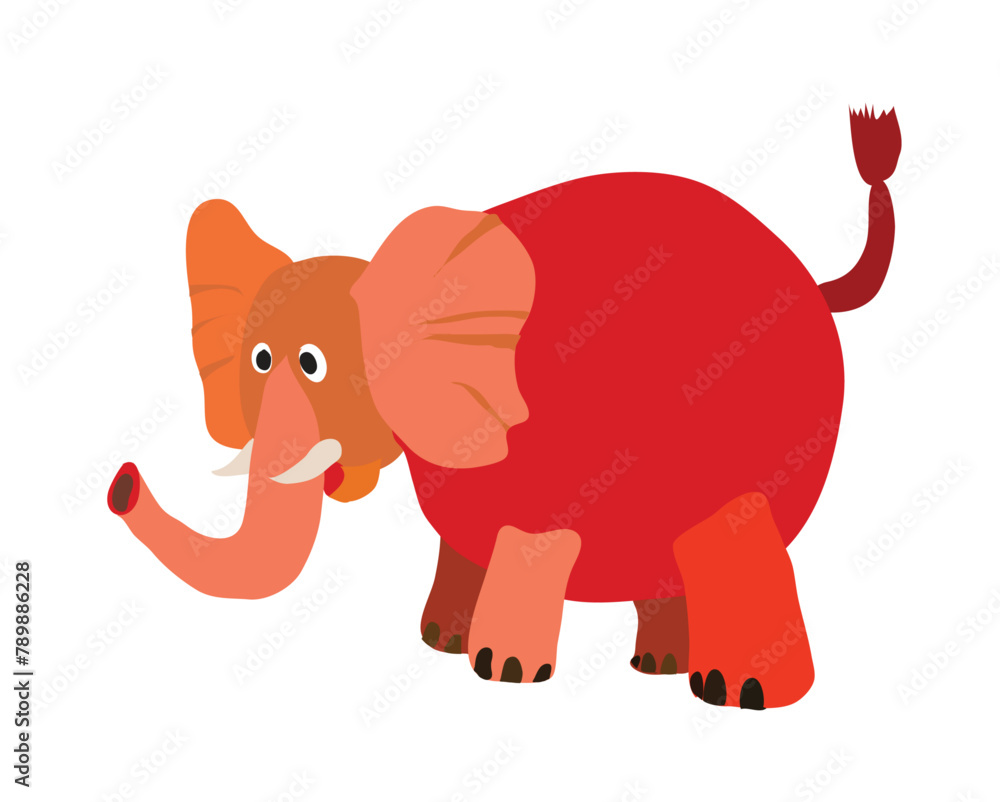 Cartoon elephant careful looking  down. Vector illustration isolated on white.
