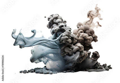 Ash and smoke paint stroke on solid white background, generative AI