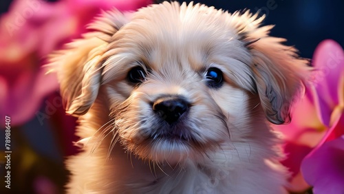 Puppy posing on pastel backdrop. © rutikagraphics