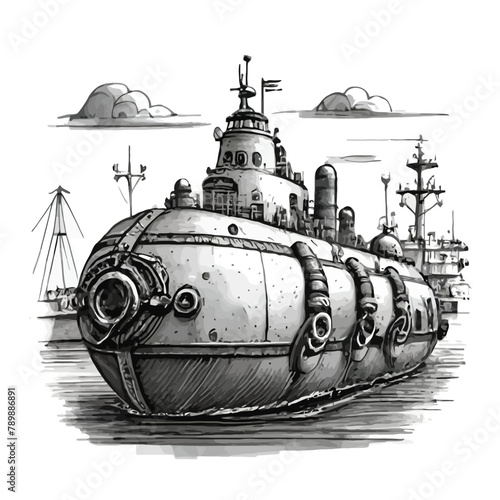 Submarine black and white vector