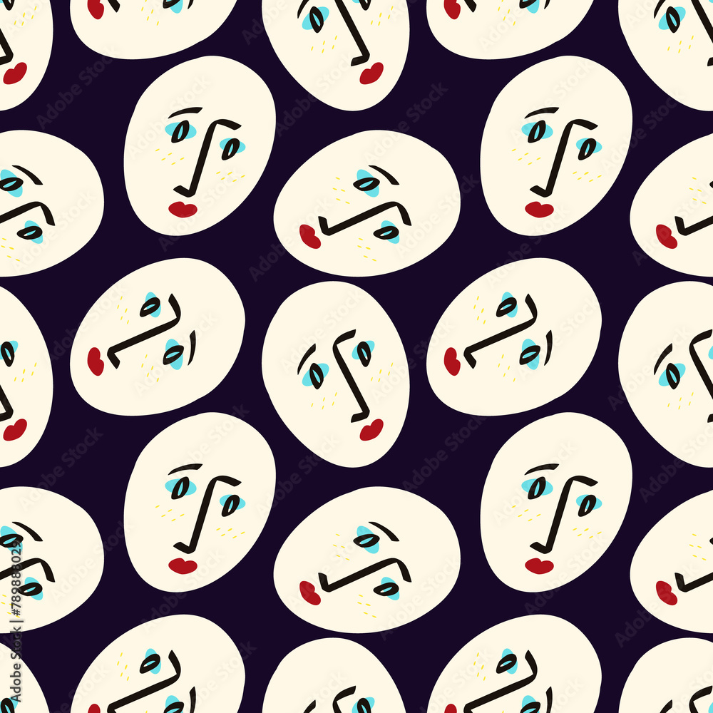 blue and beige seamless pattern with sad faces blue and beige seamless pattern with sad faces