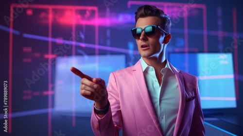 Electrifying Young Leader in Pink Blazer, Virtual Graph Background