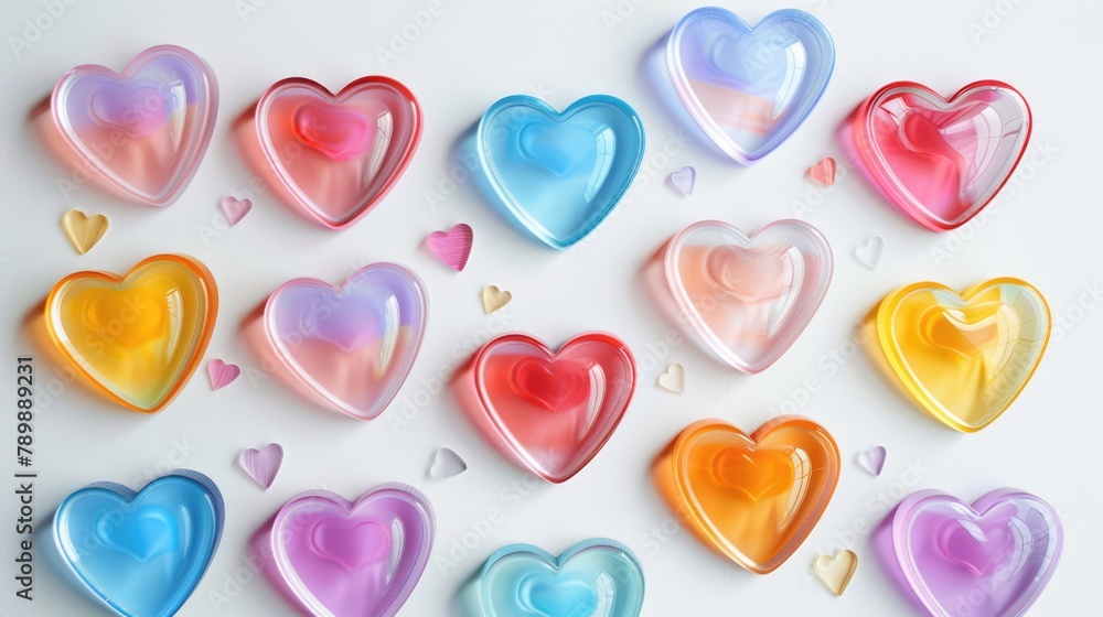 Set of colorful hearts isolated on white background.