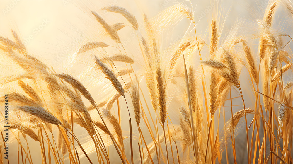Harvest season golden wheat field.
