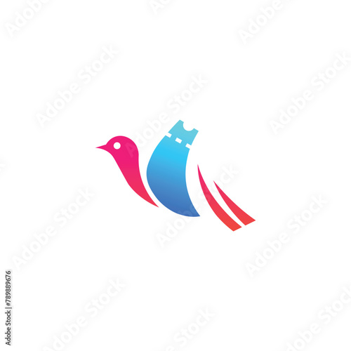 Ticket bird logo design vector. colorful bird logo