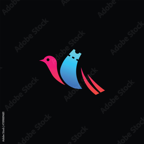 Ticket bird logo design vector. colorful bird logo