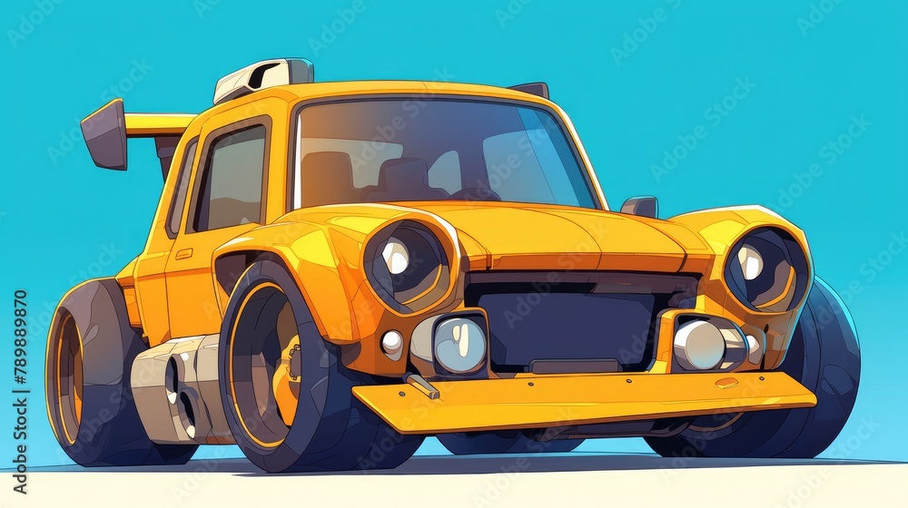 A sporty cartoon car in 2d art style