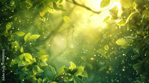 a mesmerizing portrayal of bright green foliage basking in the golden glow of sunlight,  photo
