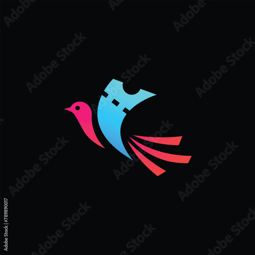 Ticket bird logo design vector. colorful bird logo