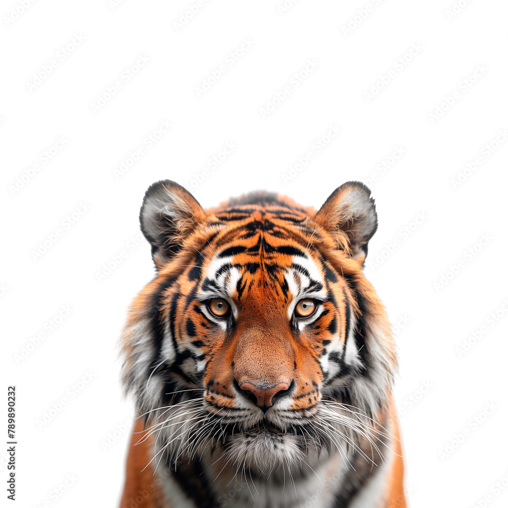 Close Up of a Tiger on White Background. Generative AI