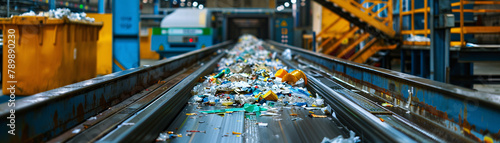 A conveyor belt in a packaging facility, where recycled materials are being transformed into eco-friendly packaging solutions
