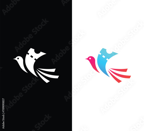Ticket bird logo design vector. colorful bird logo