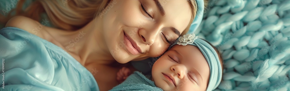New Mother's Joy: Beautiful Young Woman with Her Precious Newborn Baby