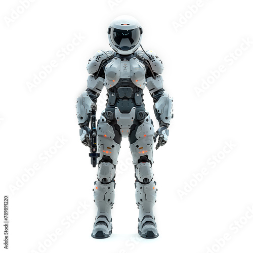 Robot Standing in Front of White Background. Generative AI