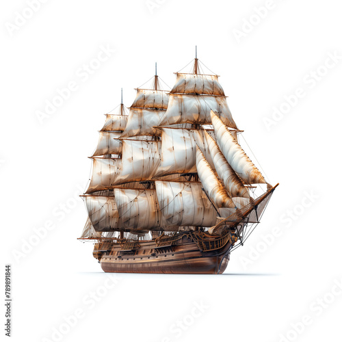 Pirate Ship Sailing on Water. Generative AI