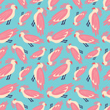 blue seamless pattern with tropical birds