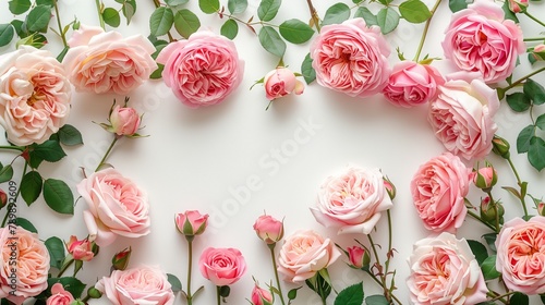 Soft Pink Roses on a White Background