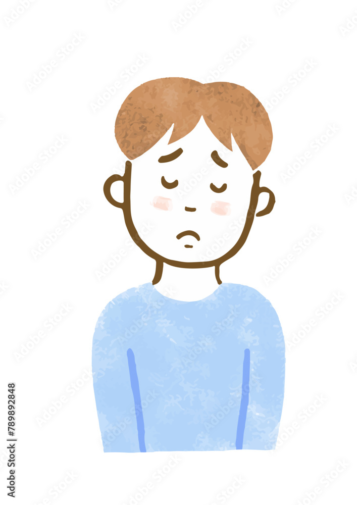 悩んでいる様子の男性上半身手描きイラスト 悩んでいる様子の男性上半身手描きイラスト