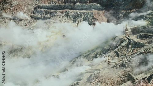 Sulfur mines on a mountain in Japan