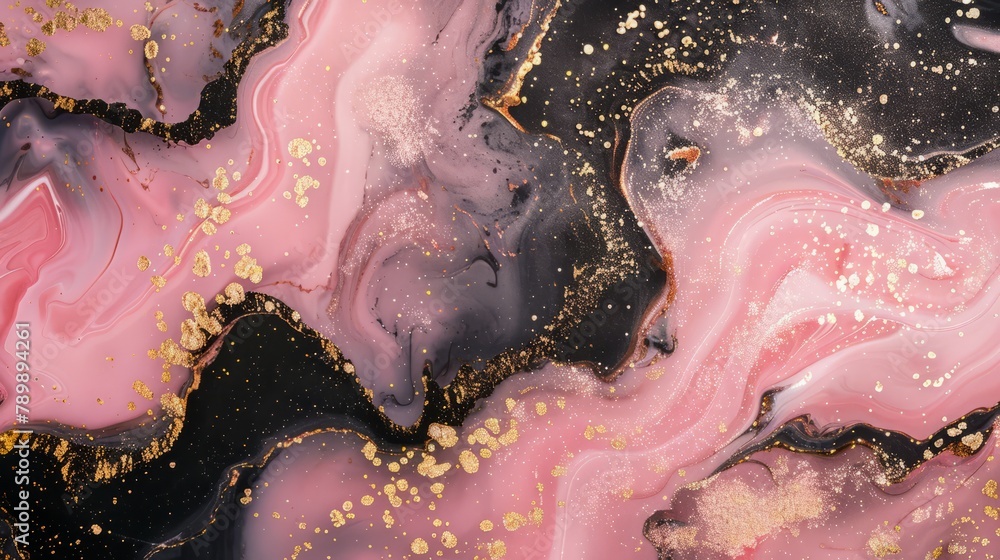 Obraz premium natural luxury wallpaper. Pink and black marble and gold abstract background texture. pink marbling with natural luxury style swirls of marble and gold powder. 