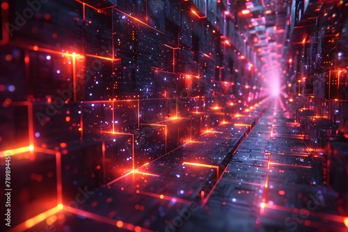 Brightly Lit Hallway With Cubes. Generative AI