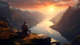 Man meditating on the mountainside