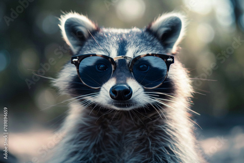 A raccoon with a sense of style, showcasing its unique personality through its choice of sunglasses.