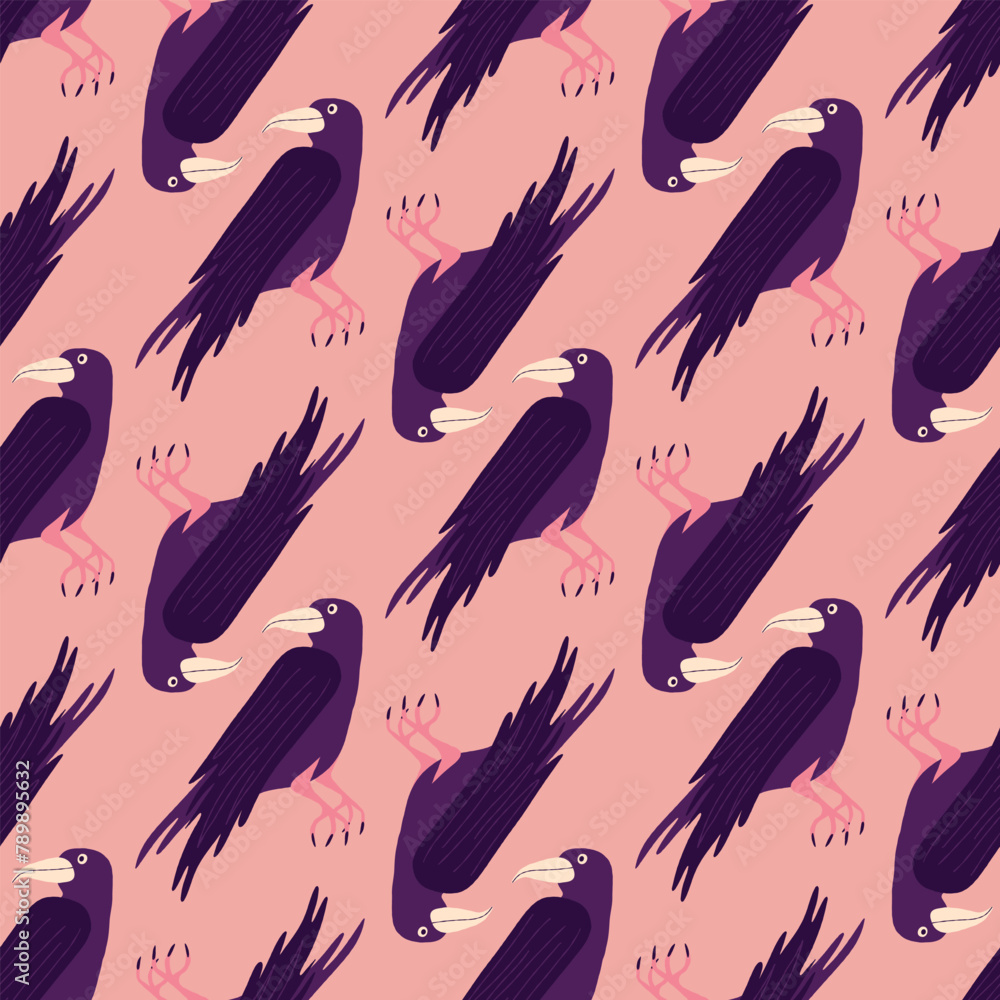 A pattern of birds with purple feathers A pattern of birds with purple feathers