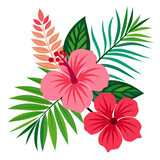 tropical flowers and leafs icon cartoon isolated vector illustration graphic design
