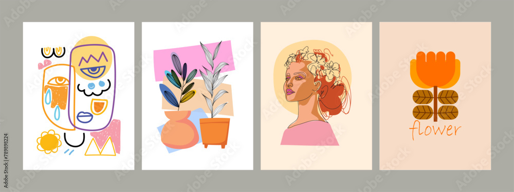 Set of abstract cover background wall art, plants, flowers, floral. person figure, face portrait vector illustration. Aesthetic design for art print, wallpaper, decoration. Set of abstract cover background wall art, plants, flowers, floral. person figure, face portrait vector illustration. Aesthetic design for art print, wallpaper, decoration.
