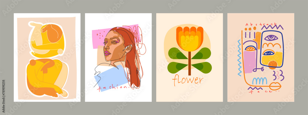 Set of abstract cover background wall art, plants, flowers, floral. person figure, face portrait vector illustration. Aesthetic design for art print, wallpaper, decoration. Set of abstract cover background wall art, plants, flowers, floral. person figure, face portrait vector illustration. Aesthetic design for art print, wallpaper, decoration.