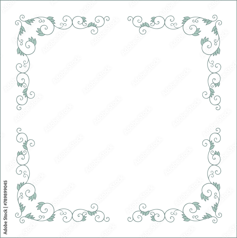 Round green vegetal ornamental frame with leaves, decorative border, corners for greeting cards, banners, business cards, invitations, menus. Isolated vector illustration.	

