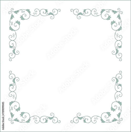 Round green vegetal ornamental frame with leaves, decorative border, corners for greeting cards, banners, business cards, invitations, menus. Isolated vector illustration. 