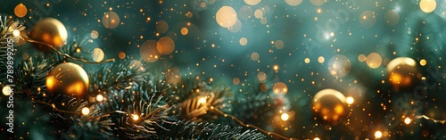 New Year s Eve Party Background with Gold Fireworks and Bokeh Lights on Dark Green Texture - Sylvester Silvester Panorama Illustration