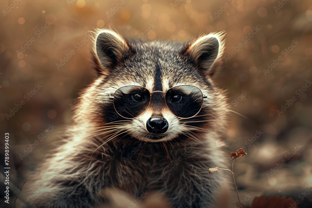 A raccoon with a touch of mystery, its sunglasses concealing its thoughts and intentions.