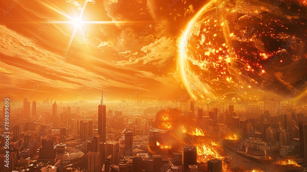Solar flares illuminate a tooclose sun, Earths cities shield under domes, a fight against global warming, ar 43