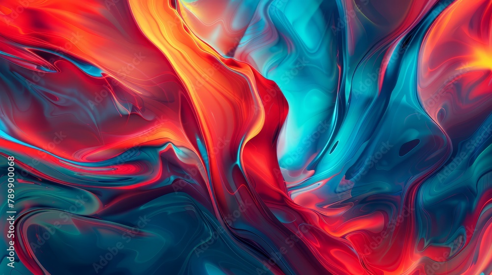 Obraz premium Abstract background. Colorful twisted shapes in motion. Digital art for posters, flyers, banner backgrounds, and design elements. Soft textures on an red and blue color background.