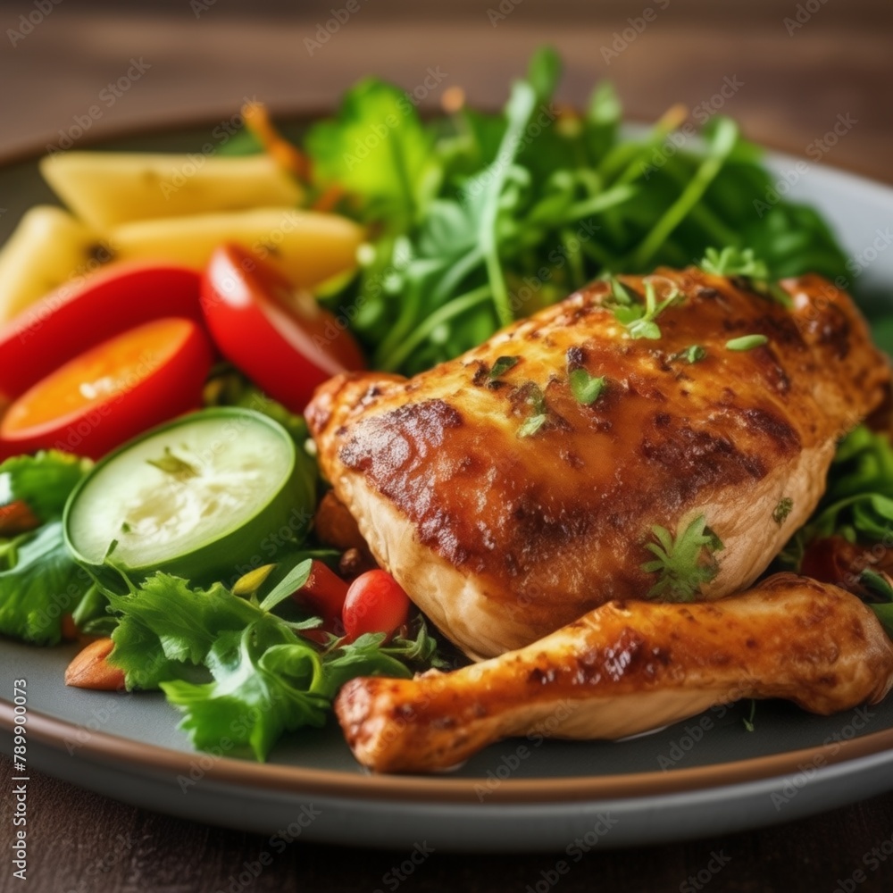 Pollo grille con ensalada de hojas verdes