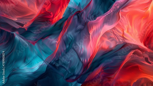 Abstract background. Colorful twisted shapes in motion. Digital art for posters, flyers, banner backgrounds, and design elements. Soft textures on an red and blue color background.