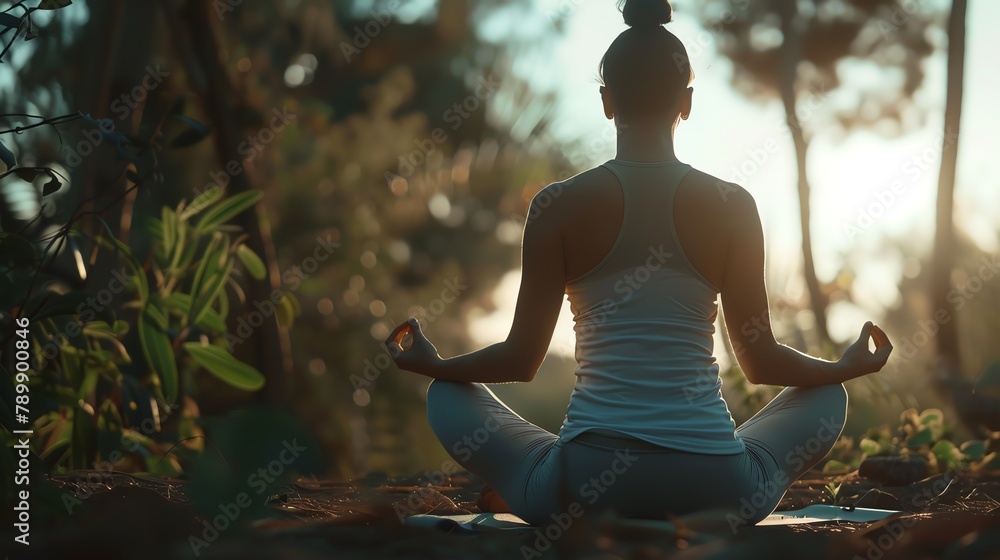 Person practicing yoga in a peaceful outdoor setting, using meditation as a form of selftherapy and relaxation Person practicing yoga in a peaceful outdoor setting, using meditation as a form of selftherapy and relaxation