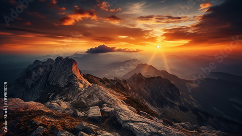 closeup of sunset in the mountain peak