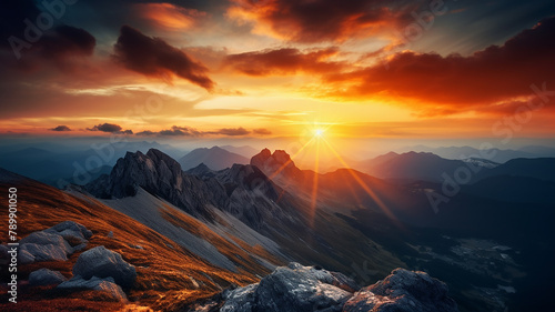 closeup of sunset in the mountain peak