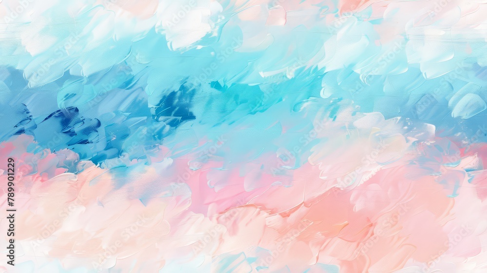 Abstract seamless art illustration of pastel blue and pink brush strokes in abstract painting, ideal for modern art themes or chic backgrounds.