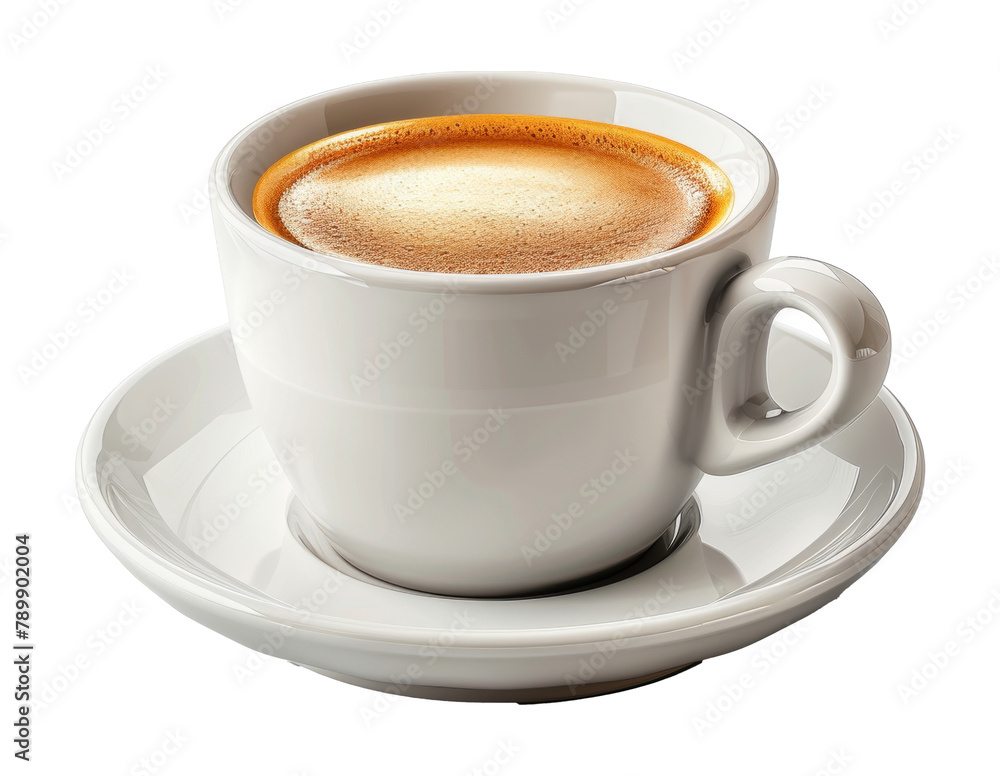 Foamy espresso in a ceramic cup with saucer isolated on transparent background Foamy espresso in a ceramic cup with saucer isolated on transparent background