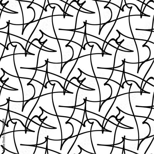 Abstract vector seamless floral background of doodle hand drawn lines. Monochrome wave pattern. Coloring book page. Black white wallpaper.