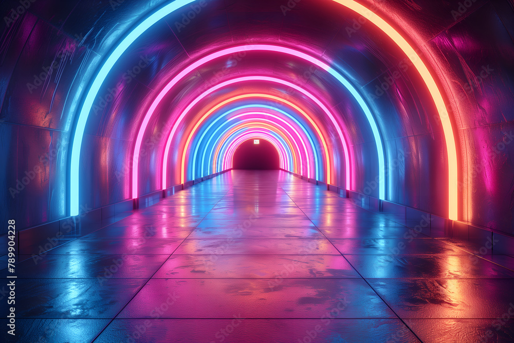 Long corridor with neon lighting Long corridor with neon lighting