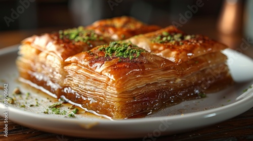 Turkish baklava, traditional oriental sweet. with nuts, honey, puff pastry.